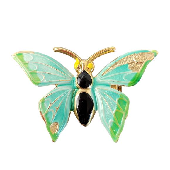 Vintage Butterfly Brooch Lot Enamel Rhinestone Gold Tone Pin Yellow Blue - Picture 9 of 12